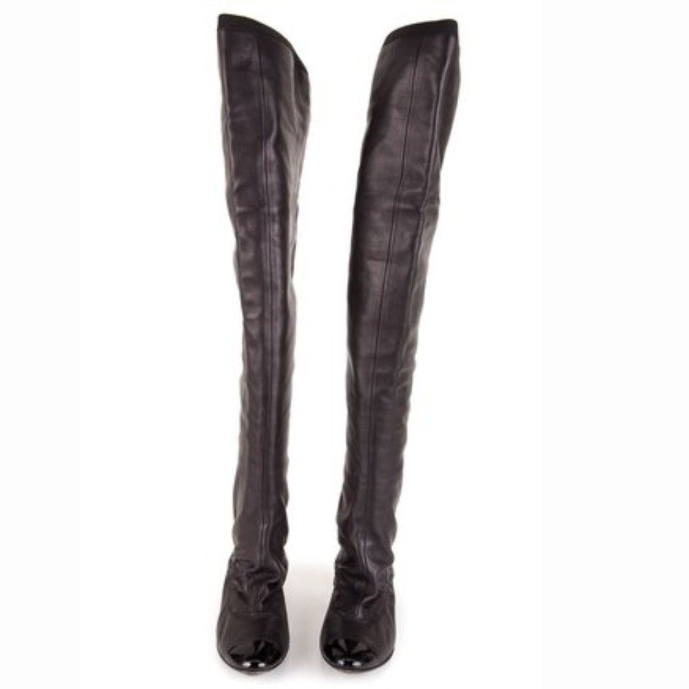 CHANEL Black Leather Stretch Spirit Over The Knee